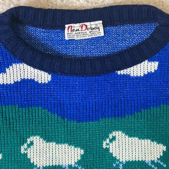Vintage knit sweater sheep clouds pattern size large - Picture 11 of 11